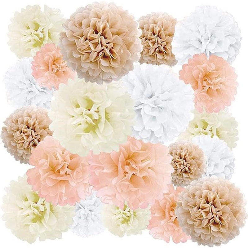 EPIQUEONE 20 Pieces Blush Pink, Dusty Rose, Mauve, Cream Tissue Paper Pom Poms - Ceiling and Party Decorations - Backdrop Flowers (White, Ivory, Peach, Champagne) - Image 1